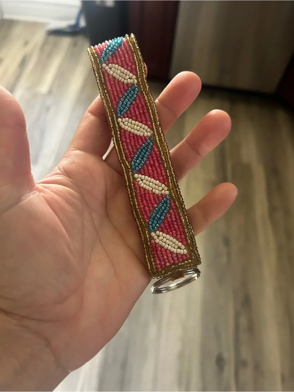 BAMBOO Pink, Blue, White & Gold Beaded Wrist Key Holder